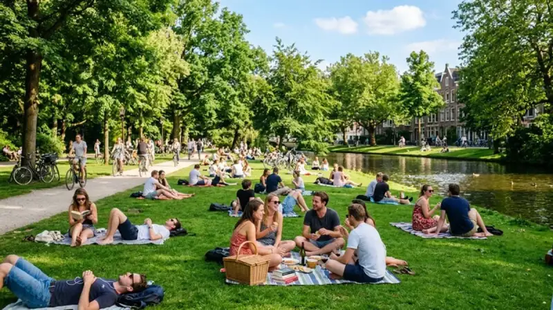 People relaxing in a sunny green park, reflecting the outdoor lifestyle culture of Boulder, Colorado