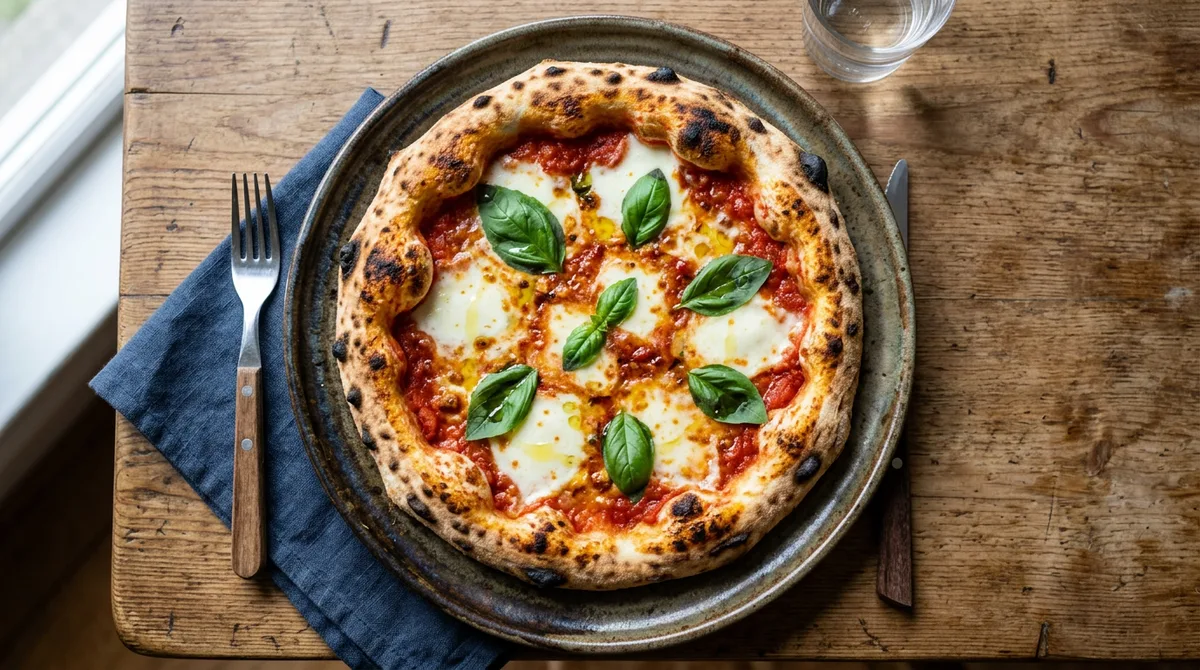 Cannabis pizza margherita with fresh basil, mozzarella and cannabis olive oil drizzle