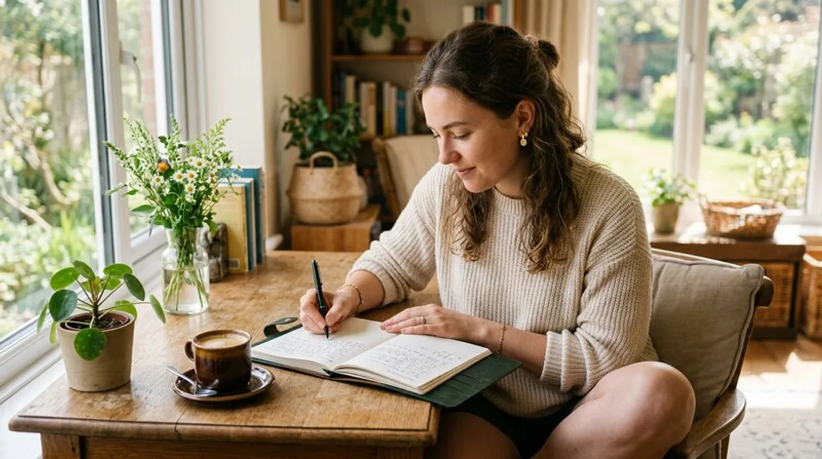 Woman journaling and tracking cannabis use timeline before a drug test